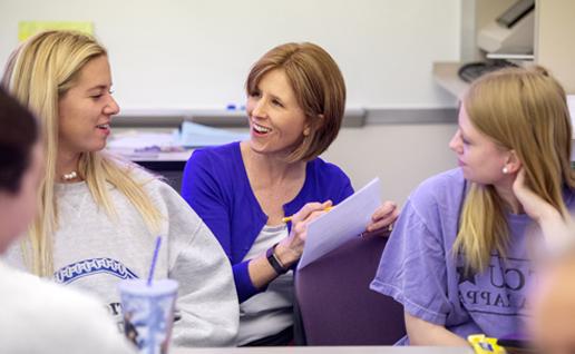 Professor Michelle Bauml with TCU College of Education students